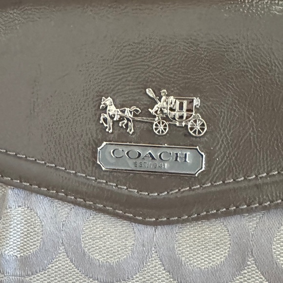 Coach Madison Op Art Dotted Wallet Signature Tri Fold Leather Canvas Khaki/Pink - Picture 2 of 4